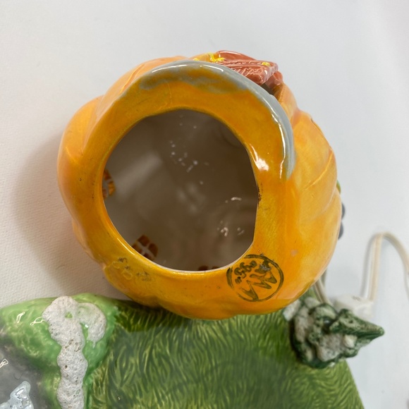 Vtg 2 Pc Scioto Molds Ceramic 1980/90s Pumpkin House Snowy Yard Trees w Light - Picture 14 of 16